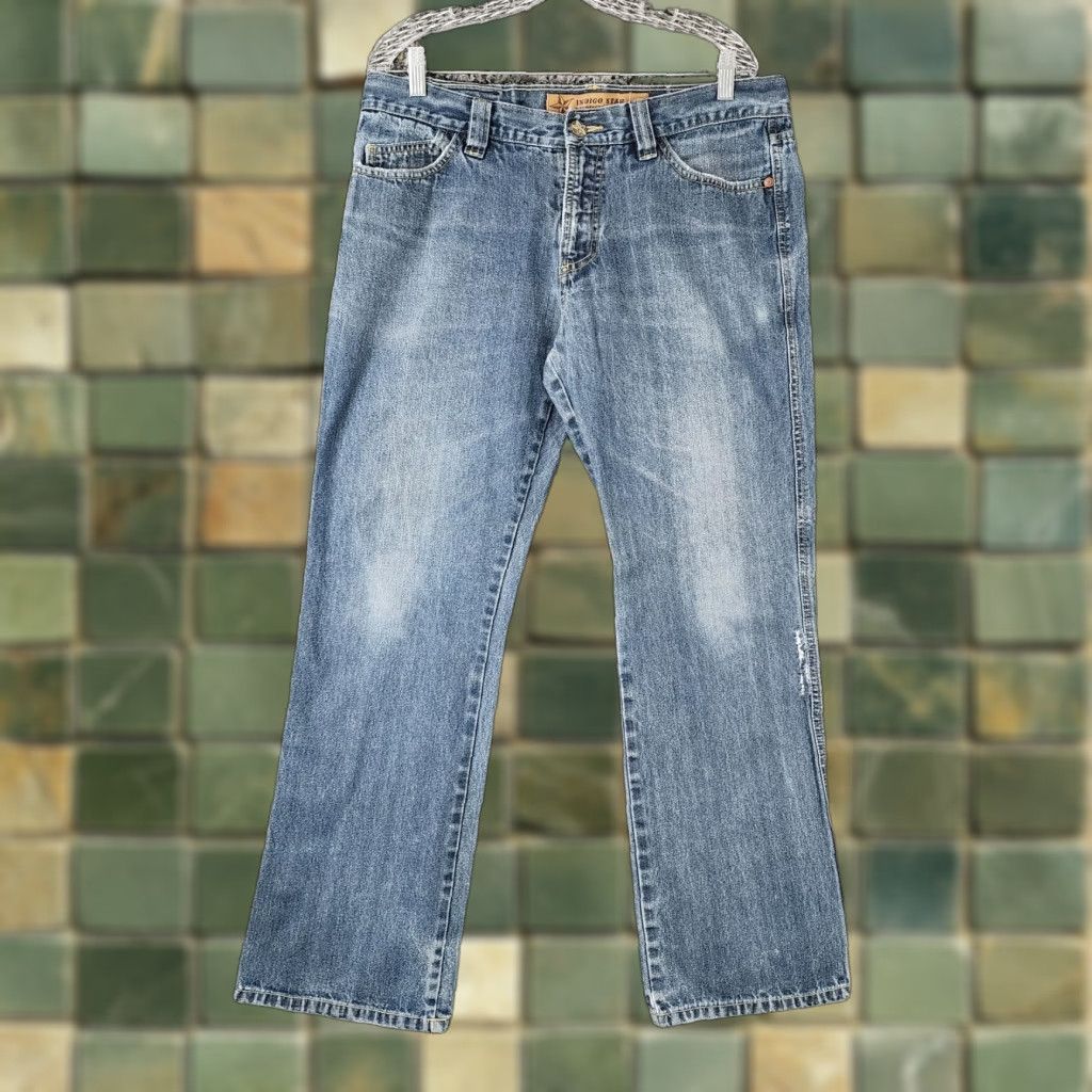 Vintage INDIGO STAR Jeans Straight Men 34x30 Distressed Blue Star Theme Casual Denim Mens 34 Inseam 30 Size US 34 / EU 50 - 1 Thumbnail