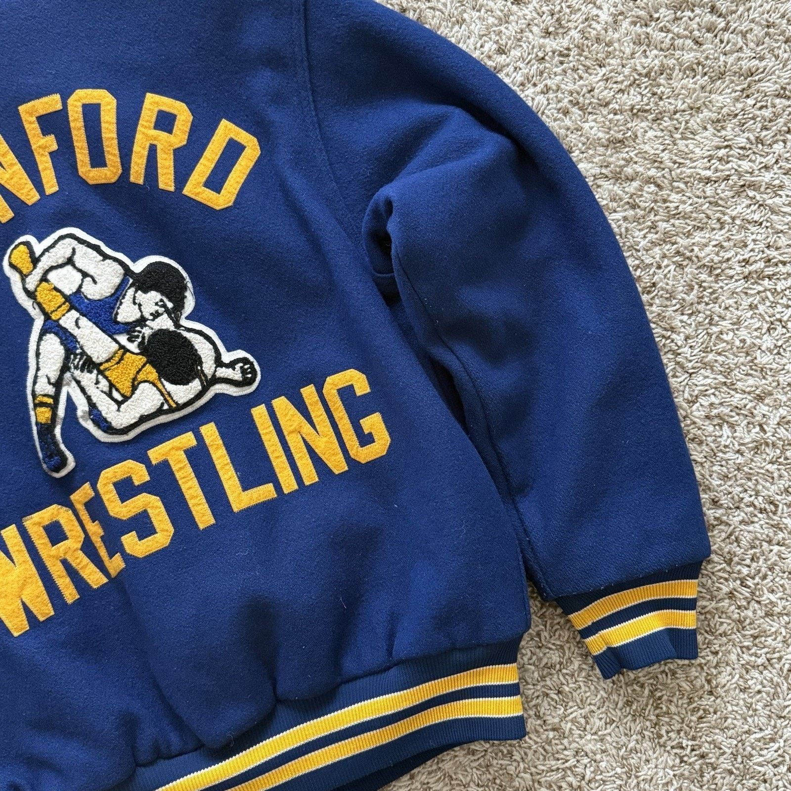 Rennoc × Vintage Vintage Rennoc Blue Yellow Wool Varsity Jacket Wrestling Size US S / EU 44-46 / 1 - 7 Thumbnail