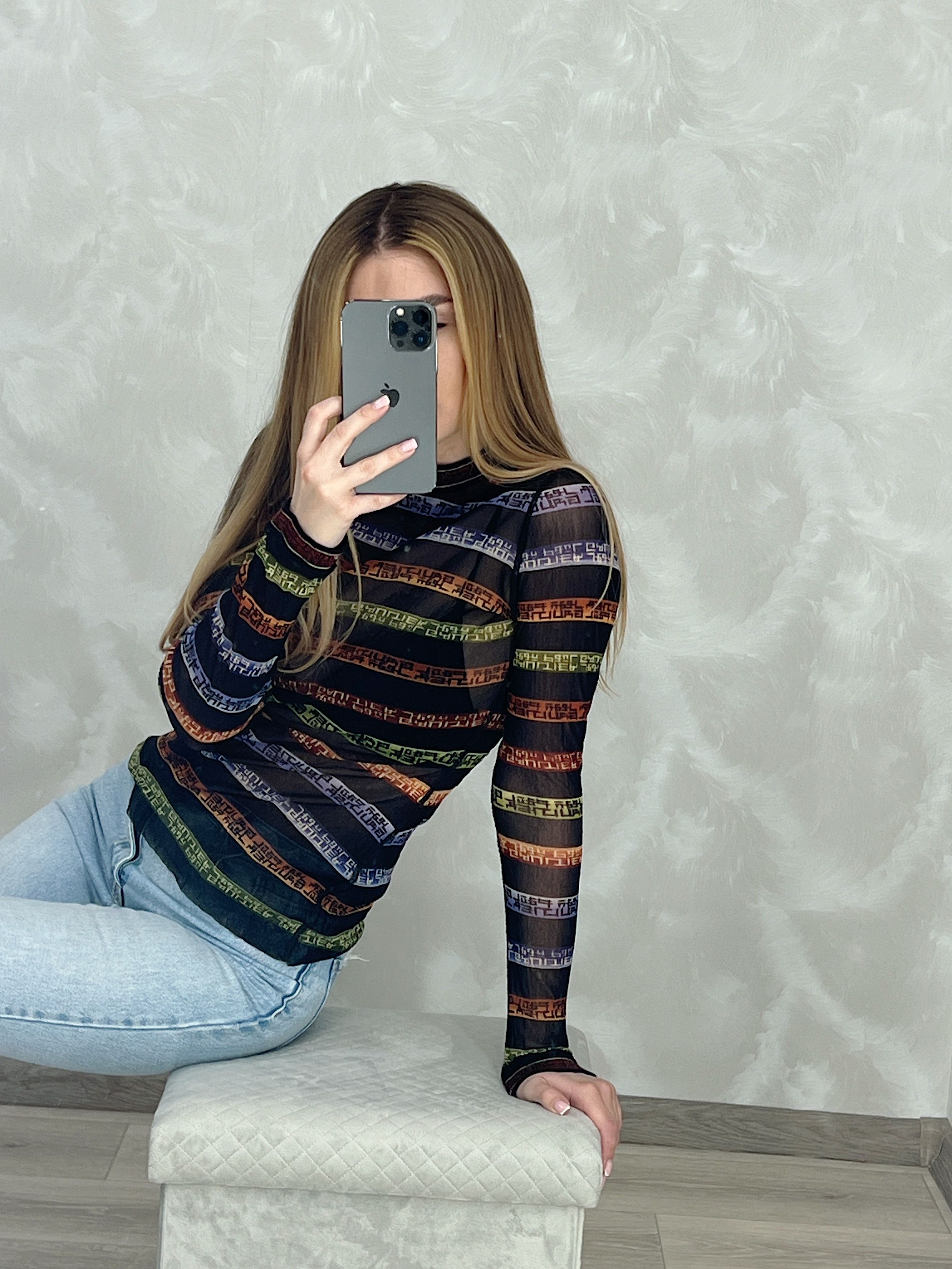 Jean Paul Gaultier × Vintage Vintage Jean Paul Gaultier Mesh Top LS Stripe Logo Print Size M / US 6-8 / IT 42-44 - 5 Thumbnail