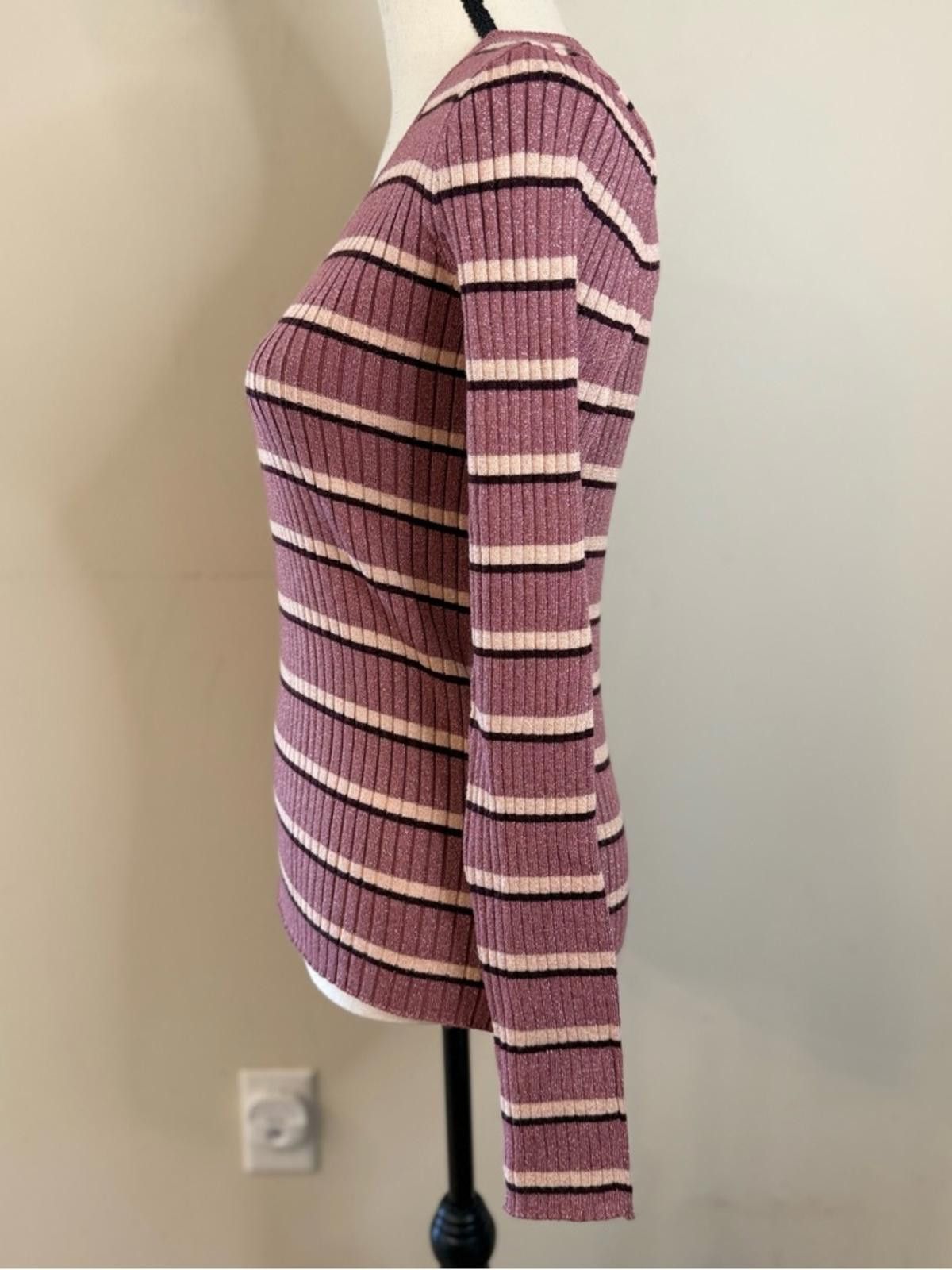 Nine West Nine West metallic stripe V neck sweater pink brown tan SZ M Size M / US 6-8 / IT 42-44 - 3 Thumbnail