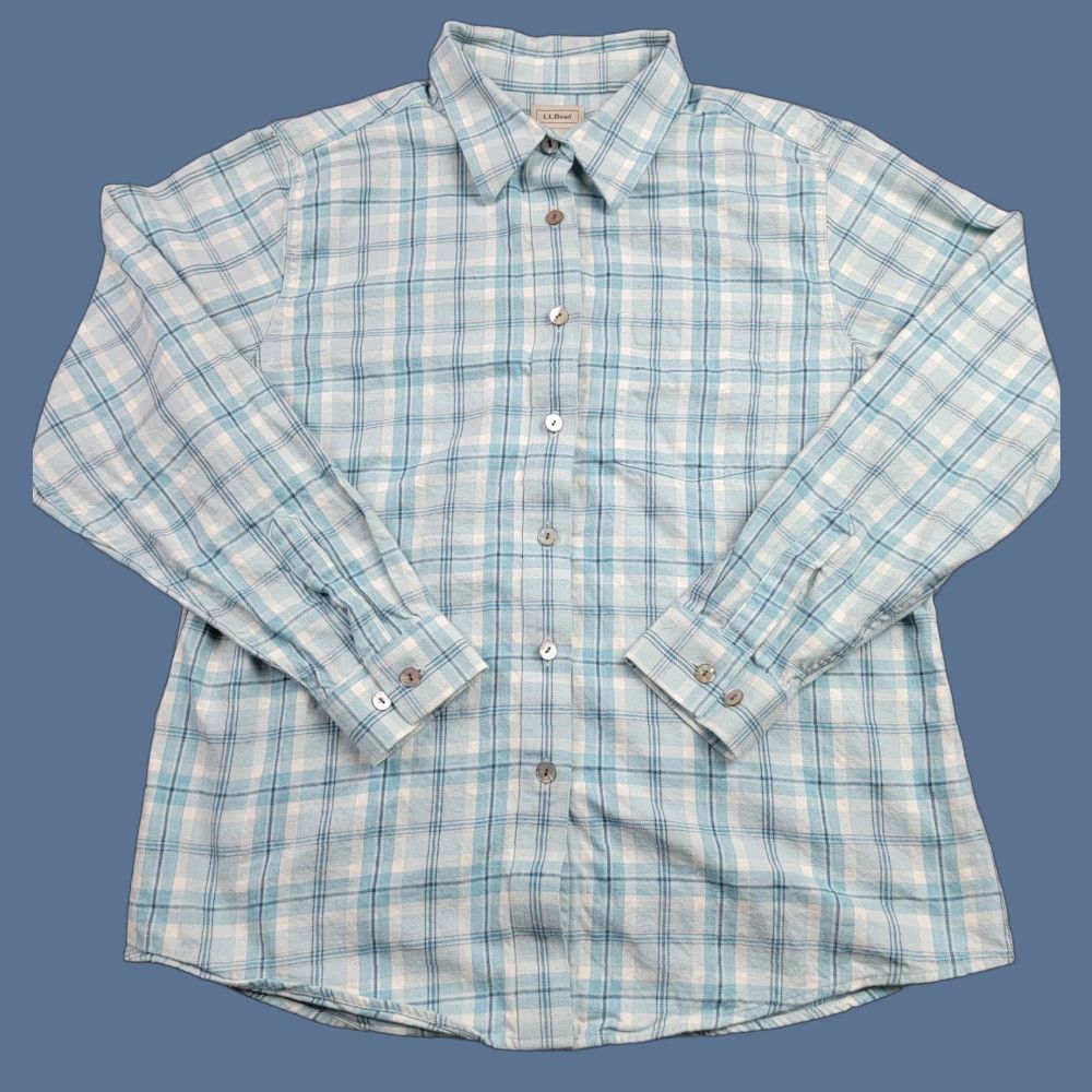 Vintage LL Bean Shirt Womens Medium Blue Plaid Button Down 100% Cotton Casual Pocket Size M / US 6-8 / IT 42-44 - 1 Thumbnail