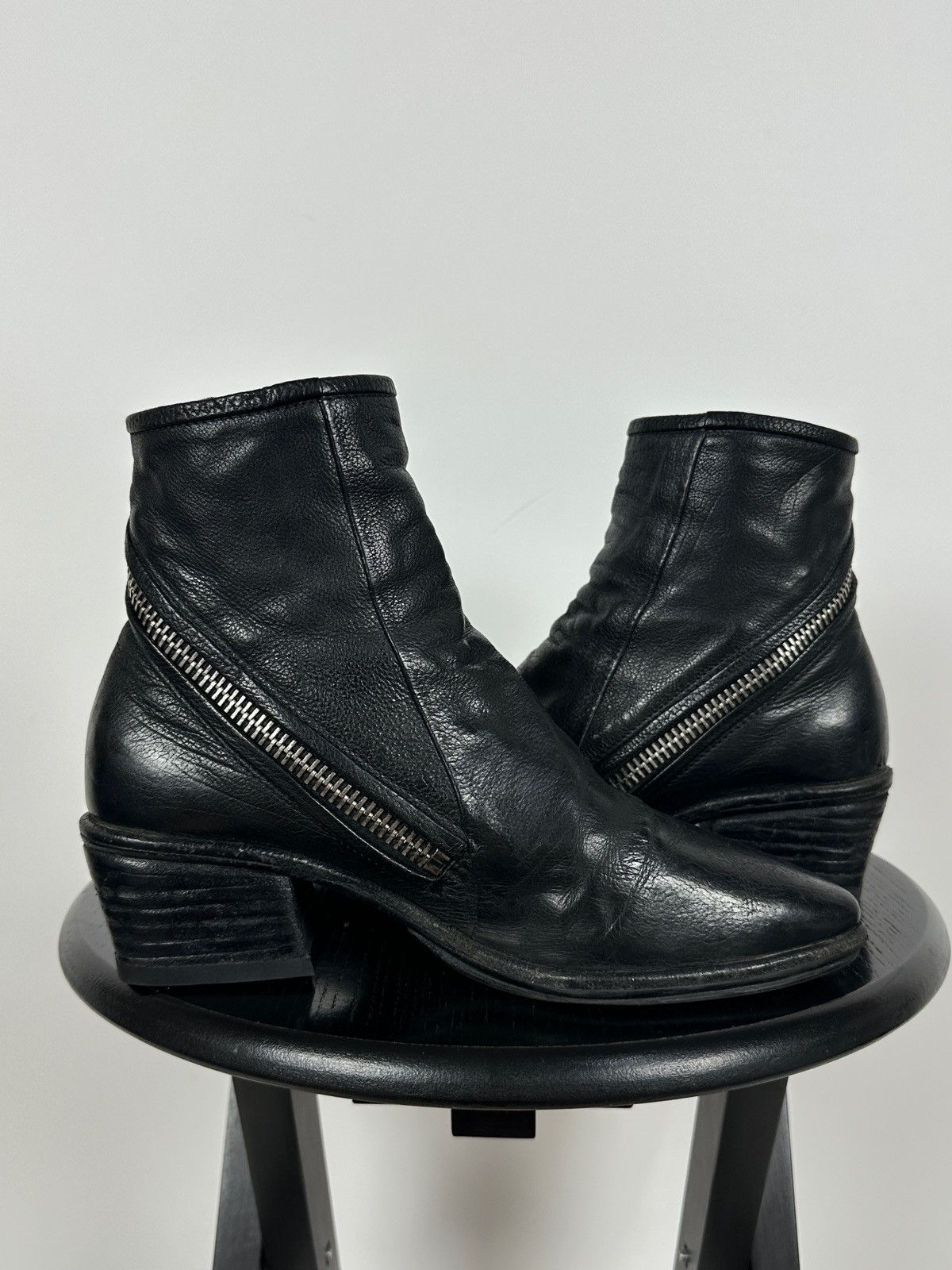 A.S.98 A.S.98 Black Leather Zipper Ankle Boots Size US 7 / IT 37 - 7 Thumbnail