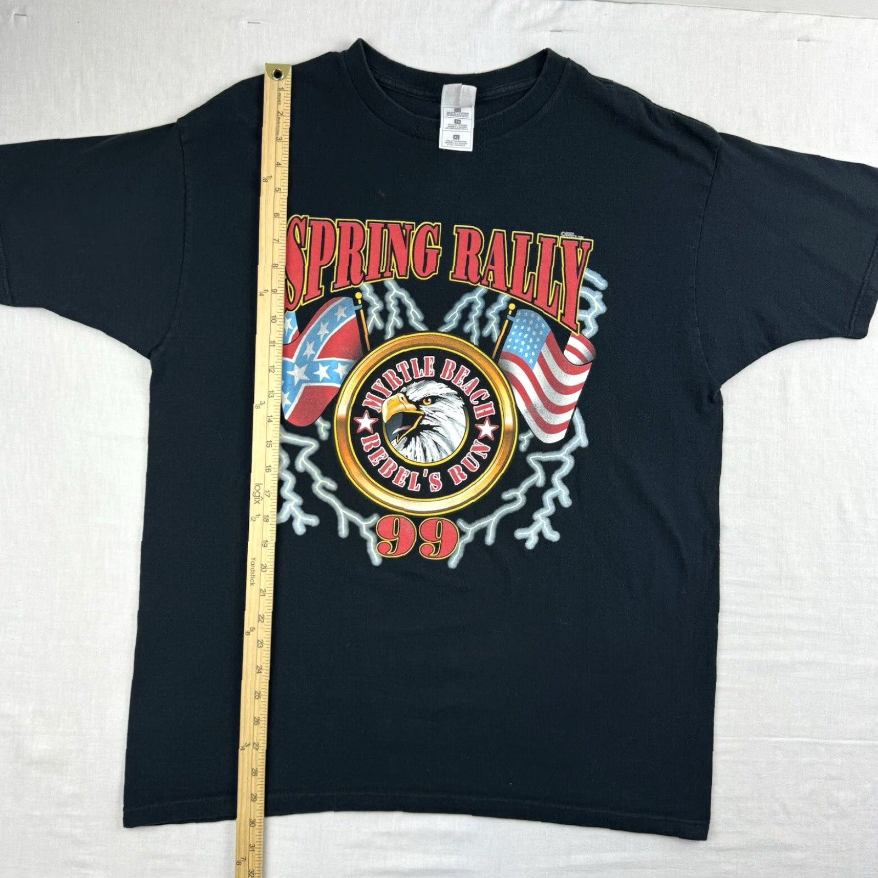 Fruit Of The Loom VINTAGE Biker Rally T Shirt Adult XL Black Myrtle Beach Eagle Lightning 1999 USA Shirt Mens XL Black USA Biker 90s Size US XL / EU 56 / 4 - 6 Thumbnail