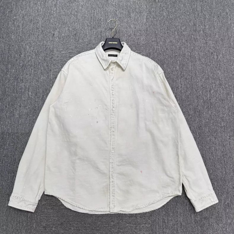 Balenciaga Balenciaga Splatter Distressed Denim Shirt Size US S / EU 44-46 / 1 - 1 Thumbnail