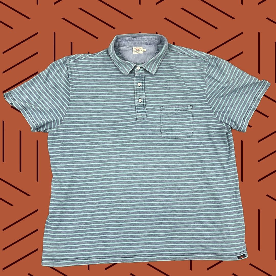 Faherty Faherty Polo Shirt Mens 2XL Blue Stripe Indigo Dyed Cotton Pocket S/S Casual Shirt Polo Size US XXL / EU 58 / 5 - 1 Thumbnail