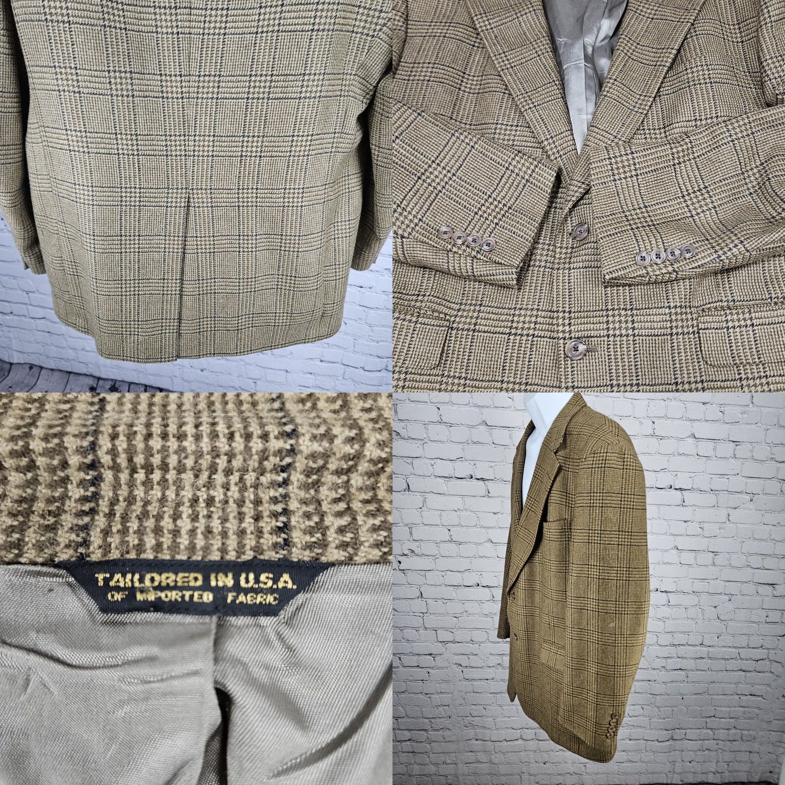 Austin Reed VINTAGE Austin Reed Brown Houndstooth 2 Button Vented Notch Blazer Sport Coat US 44R Mens Size 44R - 9 Thumbnail