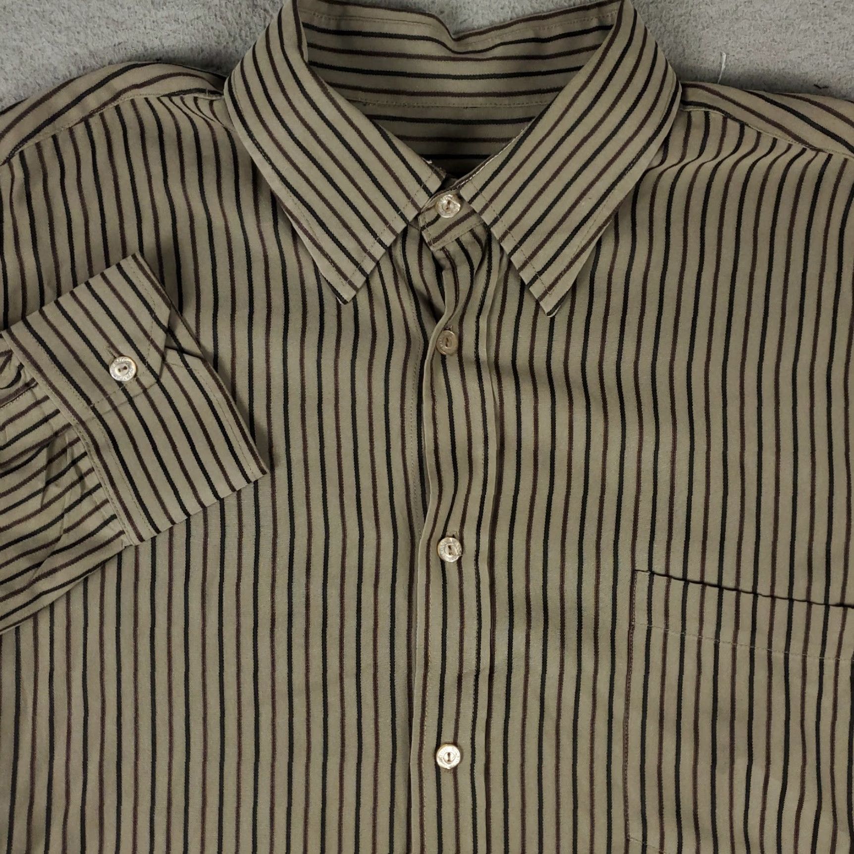 BUGATCHI Bugatchi Shirt XL Beige Striped Button-Up Long Sleeve Mens Size US XL / EU 56 / 4 - 2 Thumbnail