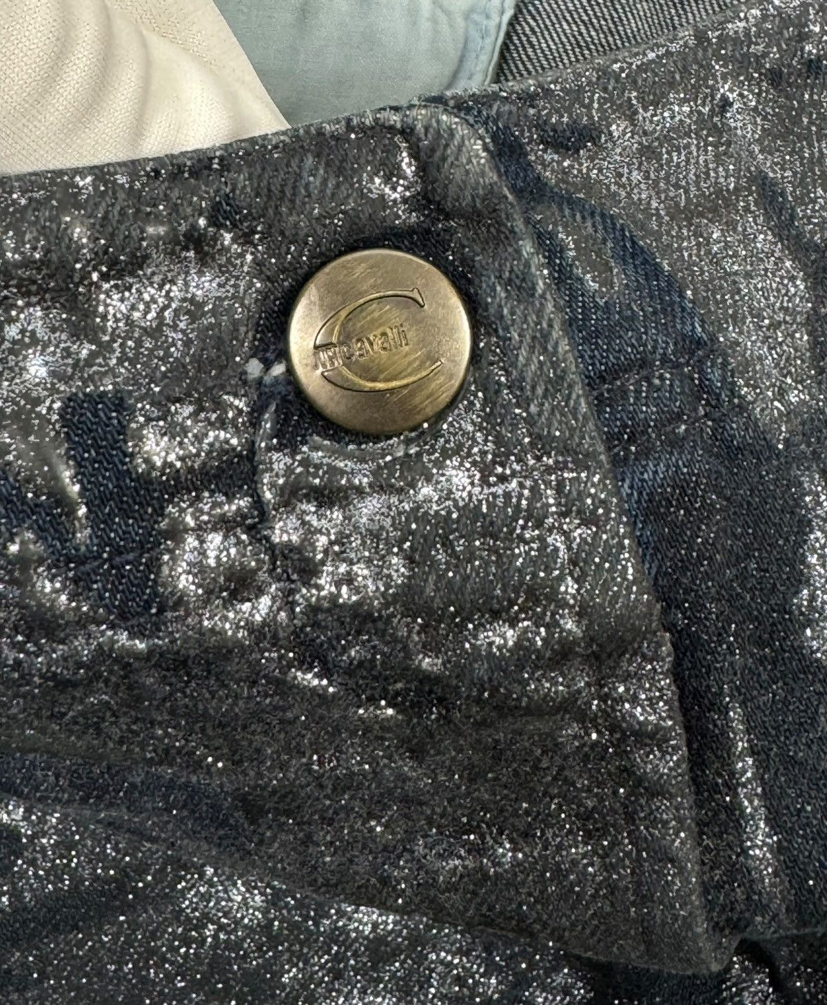 Just Cavalli × Vintage Just Cavalli Waxed Glitter Jeans Cropped Ankle Zip size 28 Size 28" / US 6 / IT 42 - 10 Thumbnail