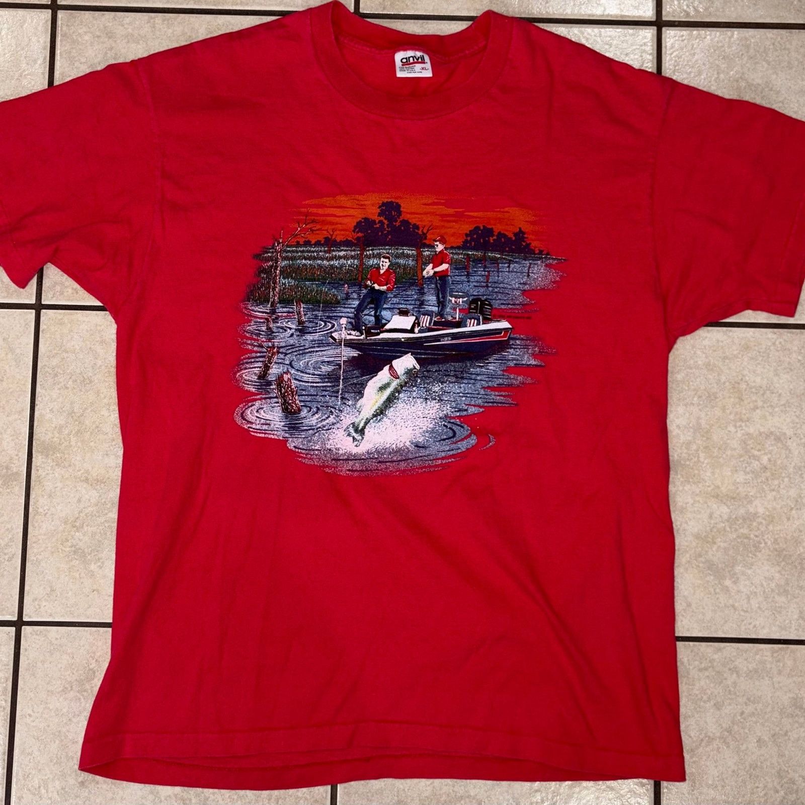 Anvil Vintage 1990 Airwaves shirt fishing XL single stitch Size US XL / EU 56 / 4 - 1 Thumbnail