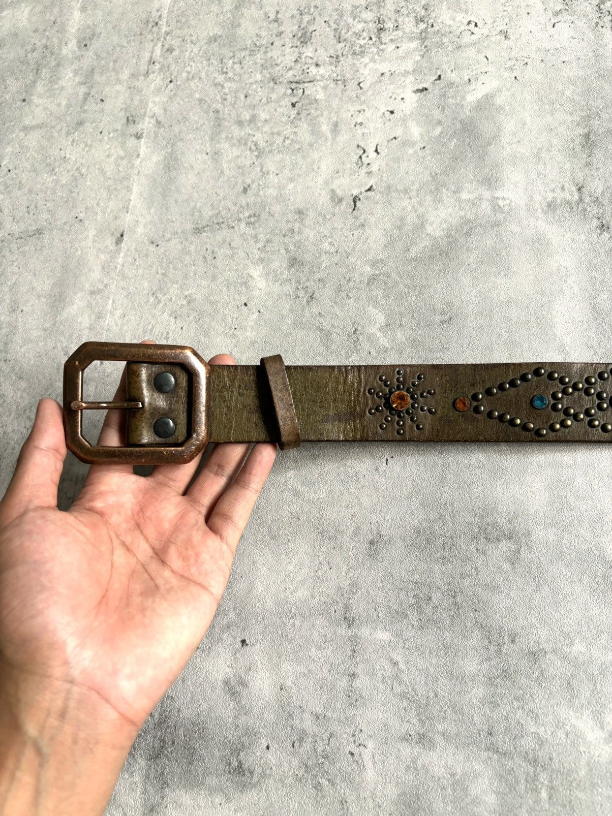 Japanese Brand Leather Design Blue&Orange Studded Belt Size 32 - 7 Thumbnail