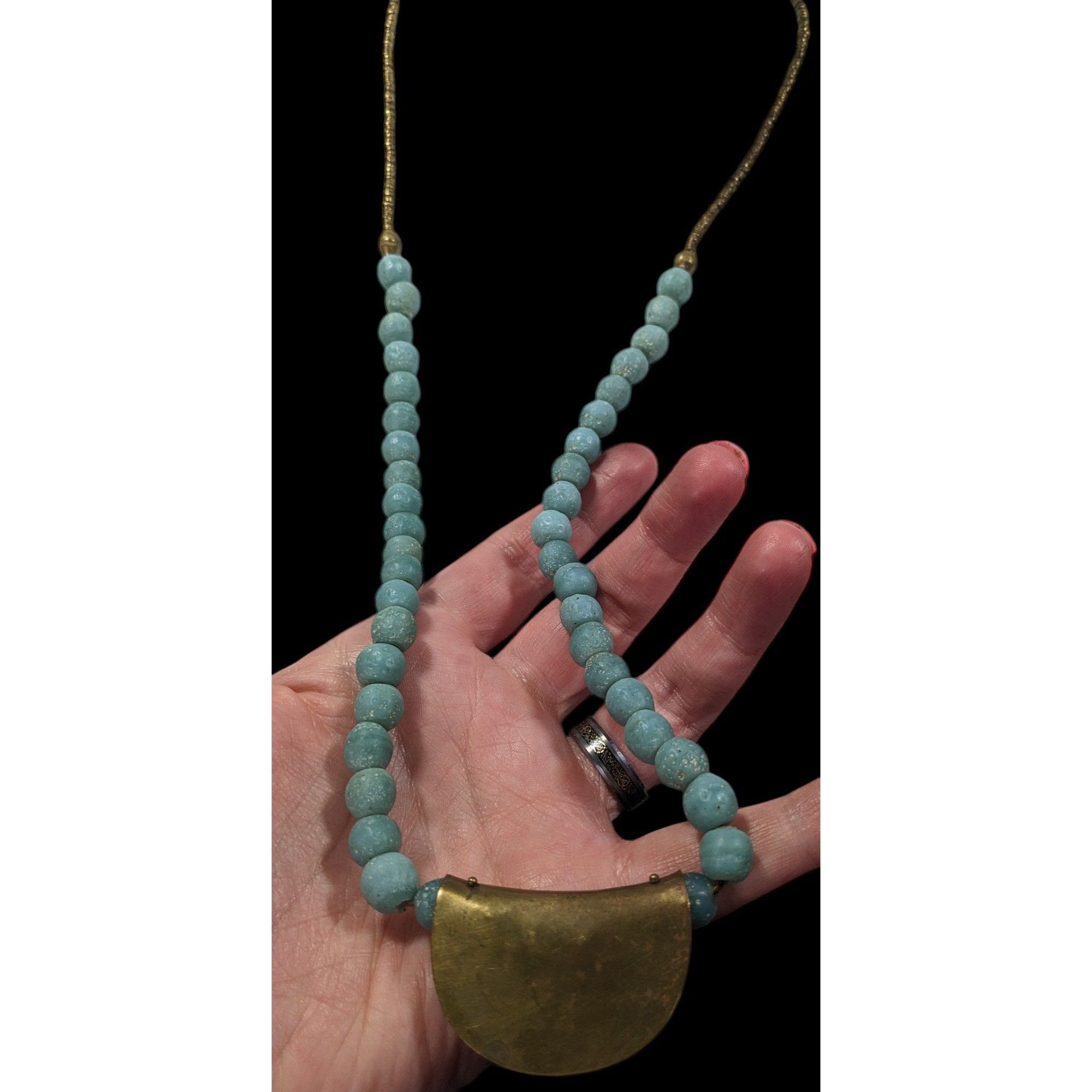 Other Brutalist Bohemian Blue Stone Beaded Bronze Pendant Necklace Size ONE SIZE - 4 Thumbnail