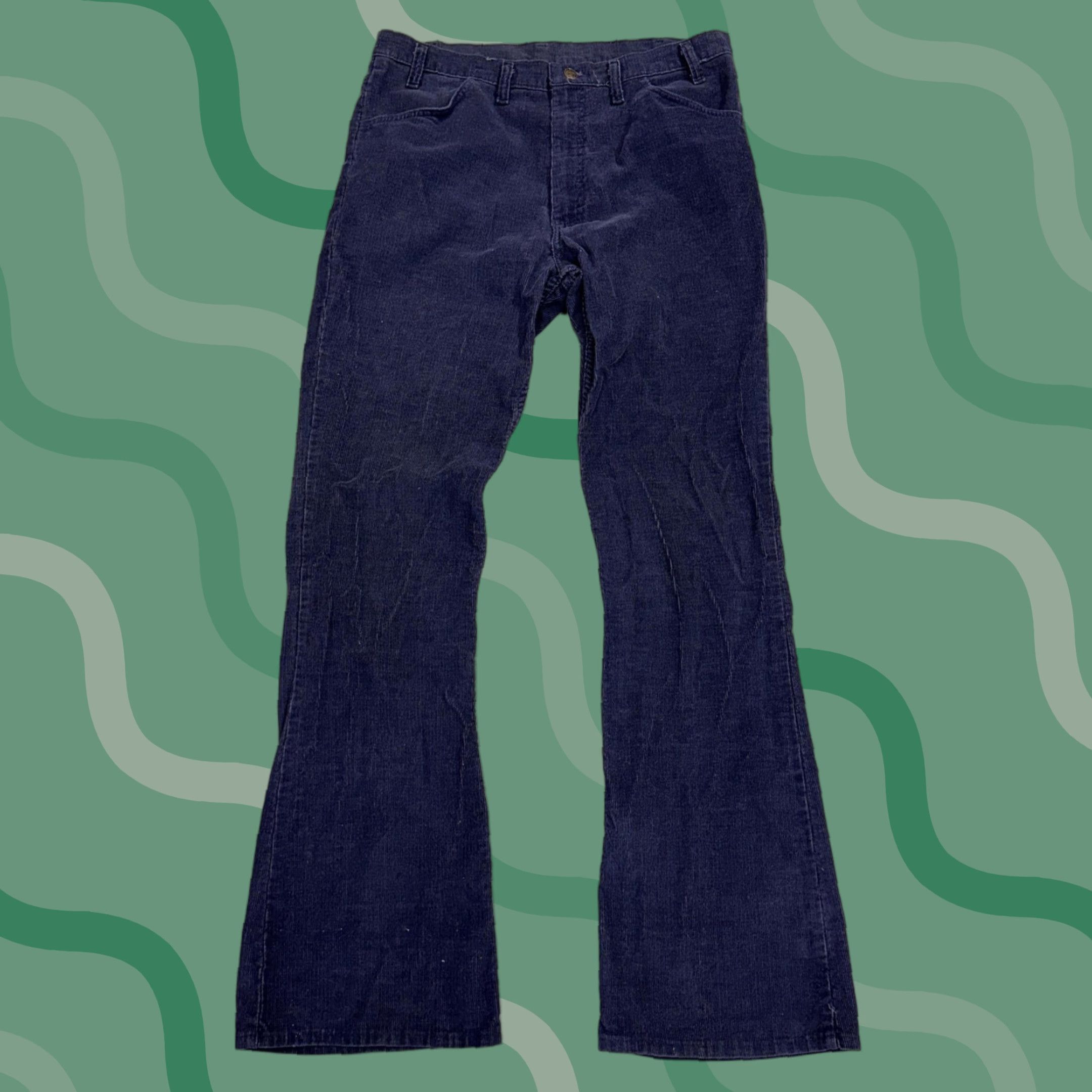 VINTAGE Sears SportsWear Pants Mens 36x35 Blue Corduroy Bootcut Thumbs Up 70s