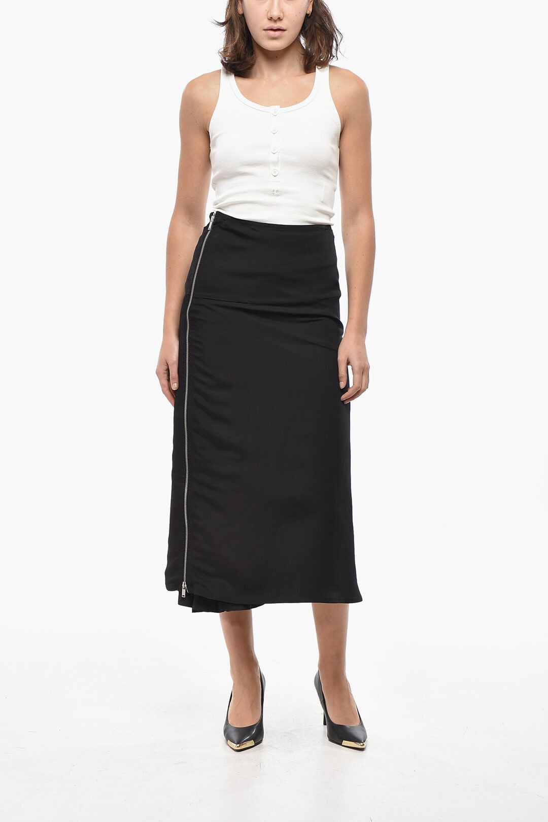 Jil Sander og1mm1225 Double-layered Midi Skirt in Black Size 26" / US 2 / IT 38 - 4 Thumbnail