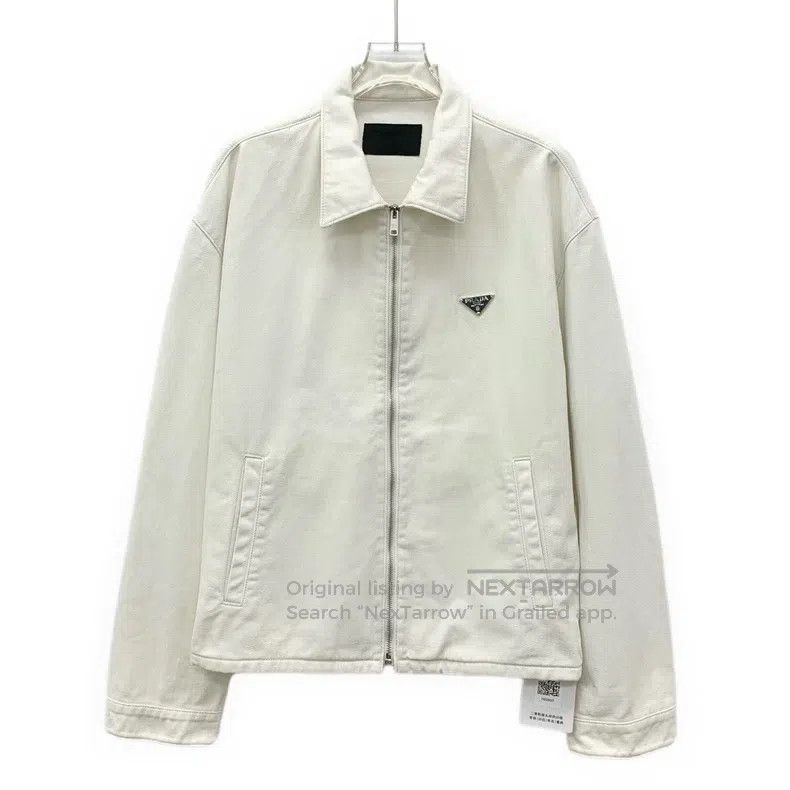 Prada Prada 23 beige triangle standard cotton lapel zipper long- Size US L / EU 52-54 / 3 - 1 Thumbnail