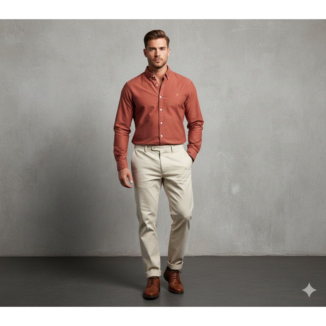 Farah Farah Brewer Slim Fit Oxford Cotton Shirt Terracota XL Size US XL / EU 56 / 4 - 6 Thumbnail