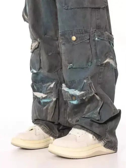 Jean Retro distressed multi-pocket tie-dye gradient work jeans Size US 32 / EU 48 - 5 Thumbnail