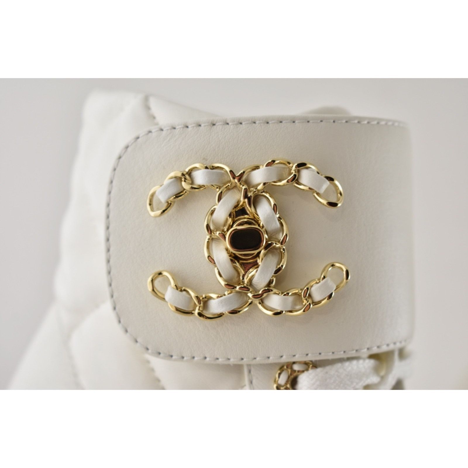 Chanel Chanel 24B White Quilt Gold CC Chain Combat Boots 37c Size US 6 / IT 36 - 8 Thumbnail