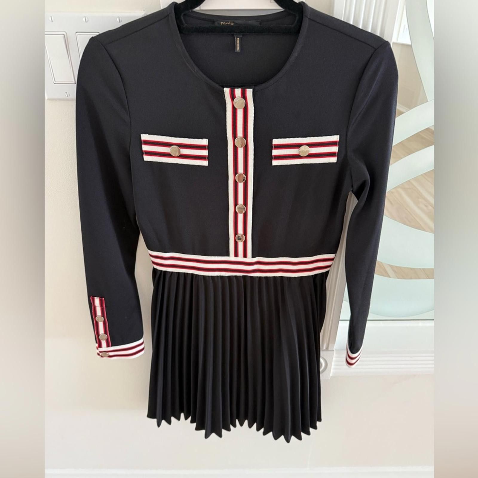 Majestic Maje Rouli Striped trim Black dress Size S / US 4 / IT 40 - 2 Thumbnail