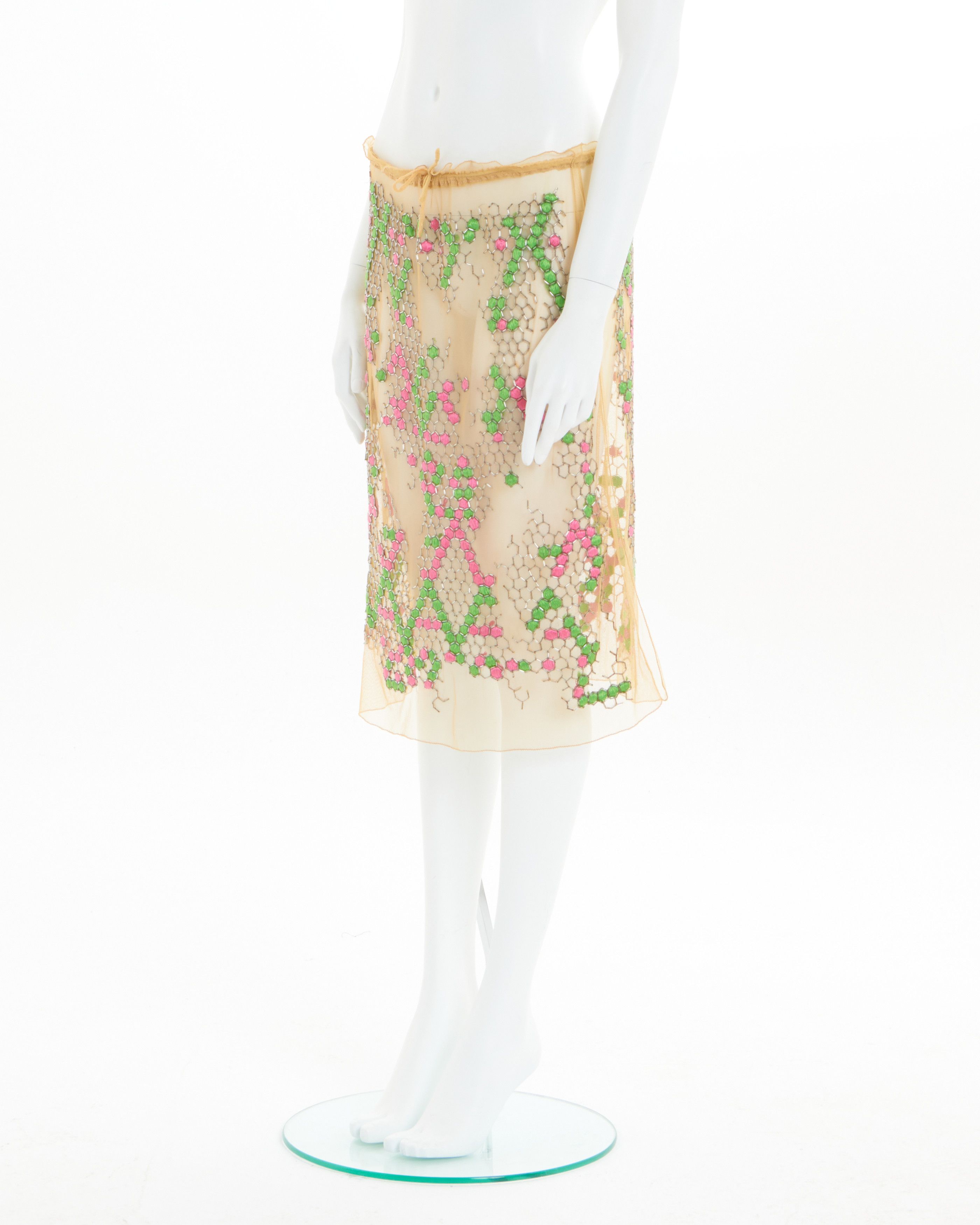 Fendi × Karl Lagerfeld S/S 2000 Embroidered mesh skirt Size 28" / US 6 / IT 42 - 3 Thumbnail
