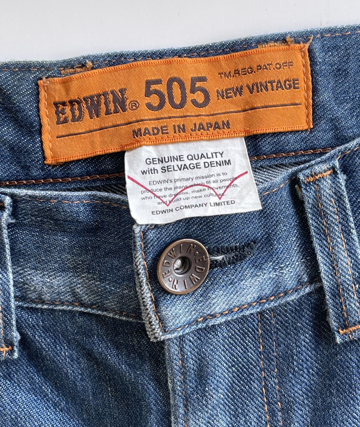 Japanese Brand Edwin Limited Blue Selvedge Buckleback Distressed Denim Size US 31 - 13 Thumbnail