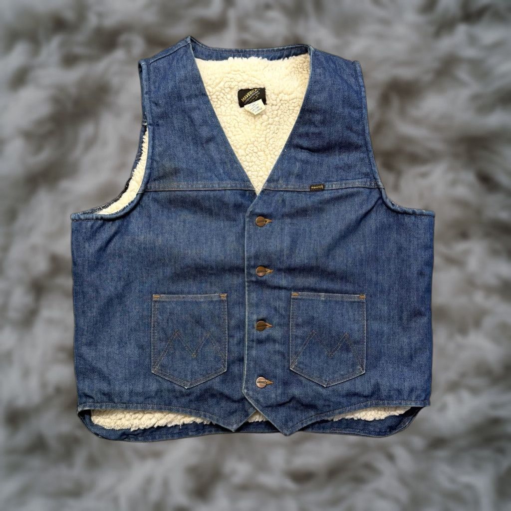 Denime VINTAGE Mavericks Denim Vest Mens XL Blue Quilted Lined Workwear Western 70s Size US XL / EU 56 / 4 - 1 Thumbnail