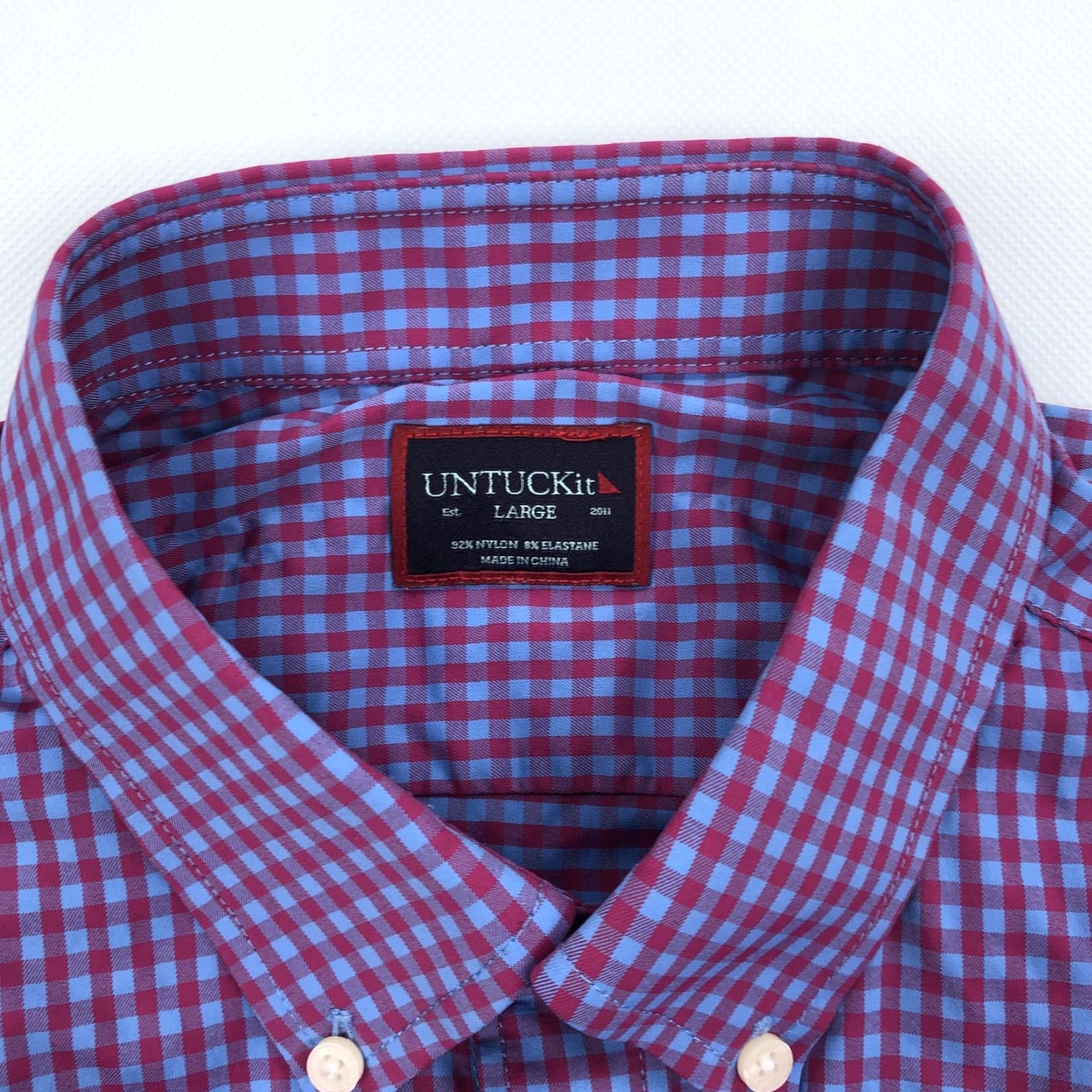 UNTUCKit UNTUCKIT Shirt Men's Large Red Blue Gingham Button-Down Long Sleeve Casual Business Casual Size US L / EU 52-54 / 3 - 4 Thumbnail