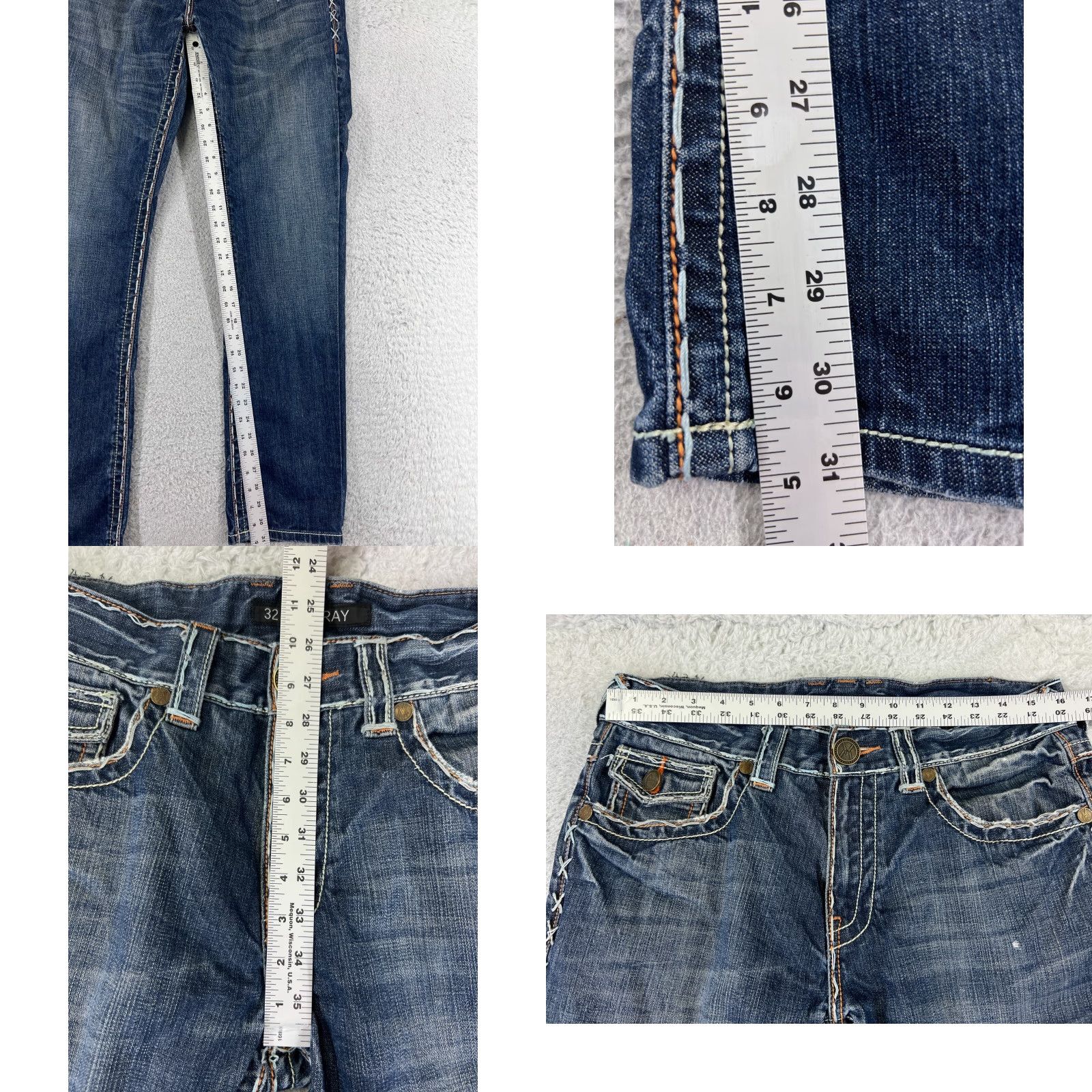 Vintage XRay Jeans Mens 32 Blue Denim Straight 100% Cotton Straight 32x31 Jeans Men Blue Denim 100% Cotton Regular Fit 5-Pocket Mens Size US 32 / EU 48 - 8 Thumbnail