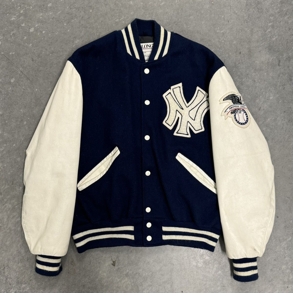 image of Delong New York Yankees Letterman Jacket in Navy, Men's (Size Medium)