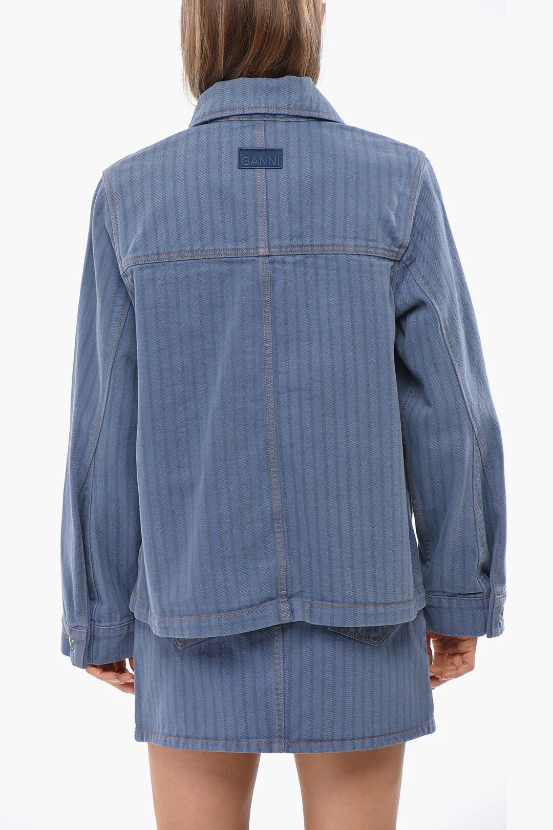 Ganni og1mm0426 Striped Denim Jacket in Blue Size S / US 4 / IT 40 - 2 Thumbnail
