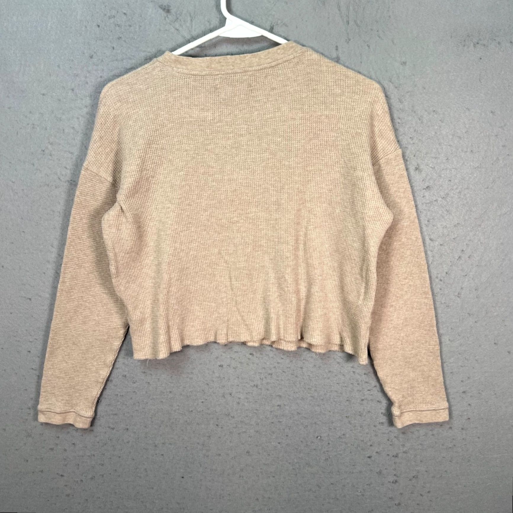 Everlane Everlane Womens XS Waffle Knit Henley Crop Top Beige Long Sleeve Shirt T-Shirt Womens Size XS / US 0-2 / IT 36-38 - 2 Thumbnail