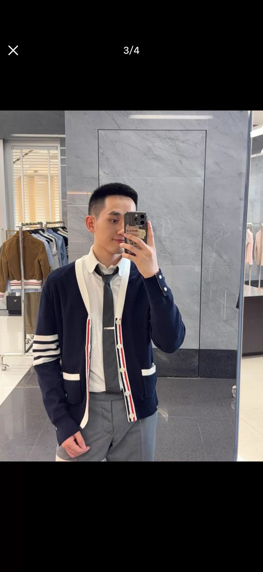 Thom Browne Thom Browne Navy White Piping Cashmere Cardigan 3 Size US L / EU 52-54 / 3 - 6 Thumbnail