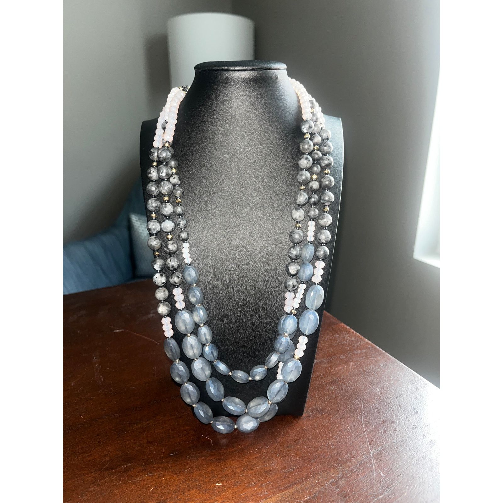 Loft Loft 3-Strand Adjustable Blue/Black/White Beaded Necklace Size ONE SIZE - 2 Thumbnail
