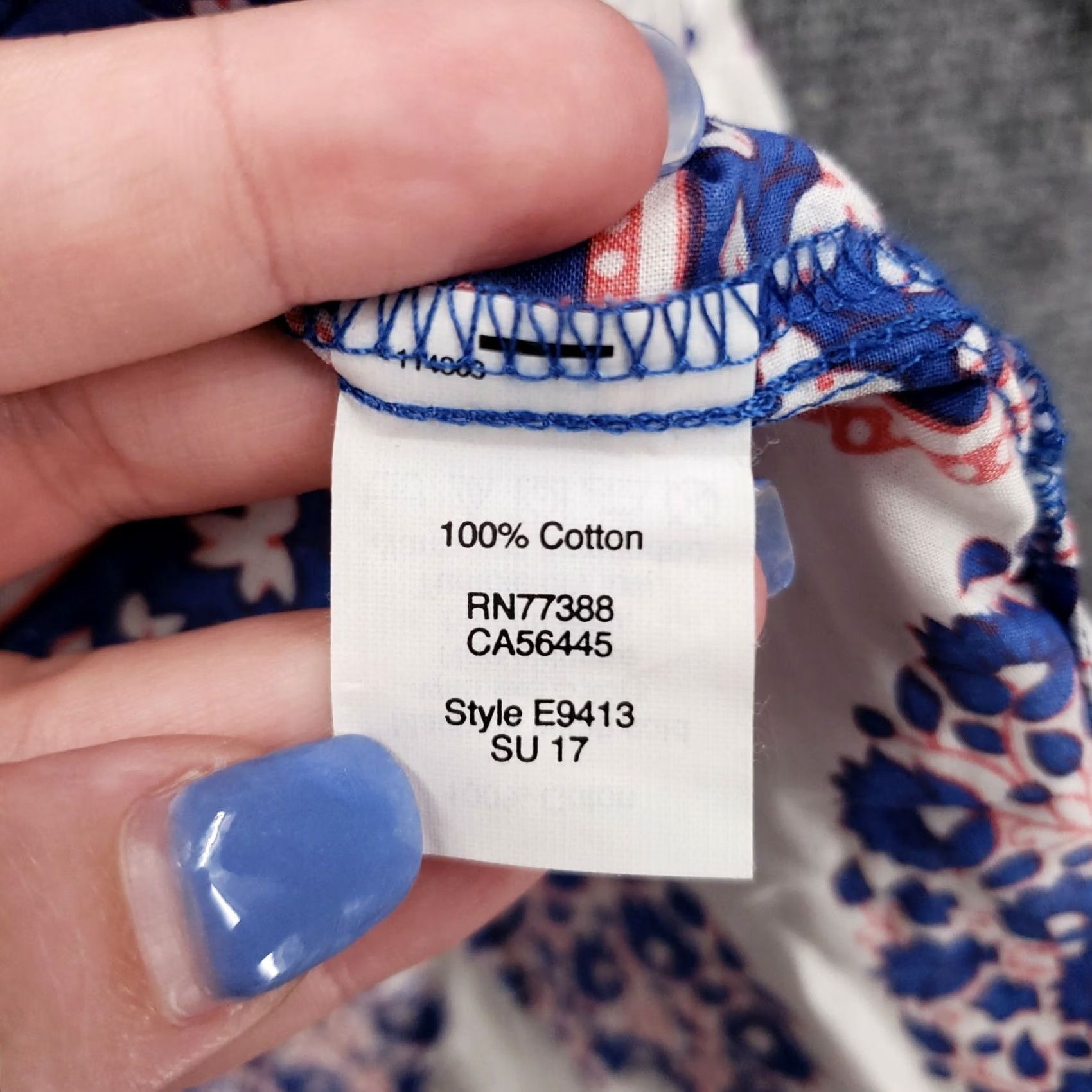J.Crew J CREW Blouse Womens 2XS Blue Tunic Floral Deep V Neck 3/4 Sleeves Size XXS / US 00 / IT 34 - 4 Thumbnail
