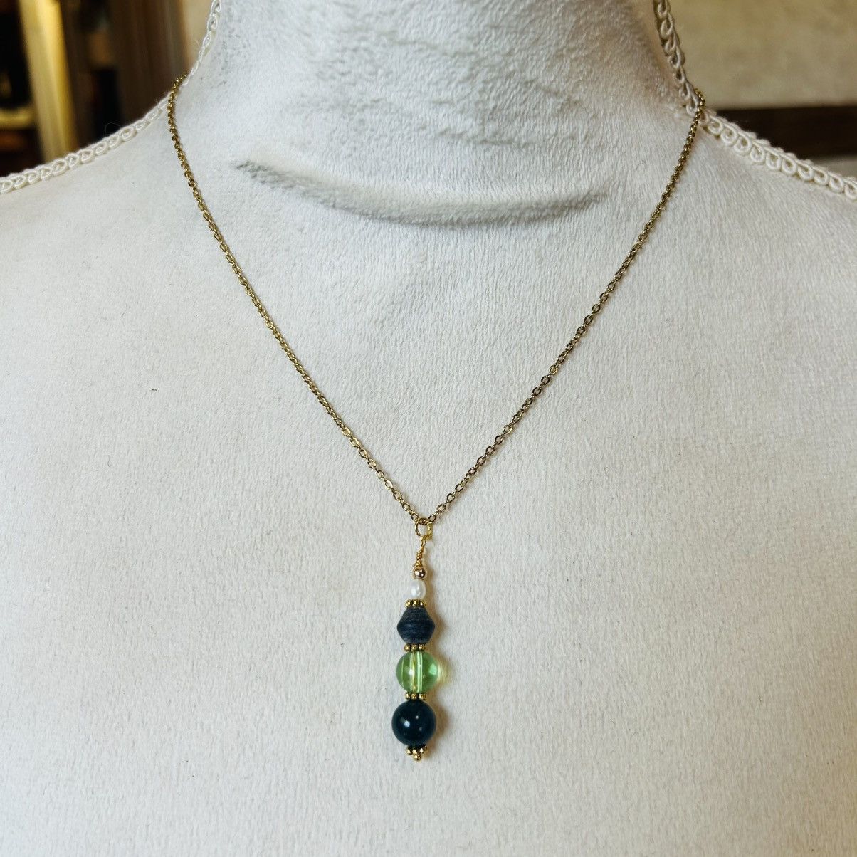 Handmade Handcrafted vintage bead drop pendant on chain necklace Size ONE SIZE - 3 Thumbnail