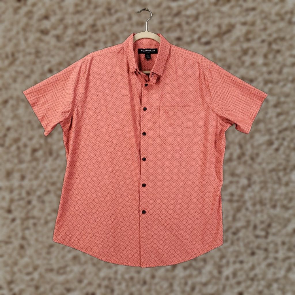 Mizzen+Main Mizzen+Main Shirt Button-Up Mens Medium Pink Diamond Print Stretch Size US M / EU 48-50 / 2 - 1 Thumbnail