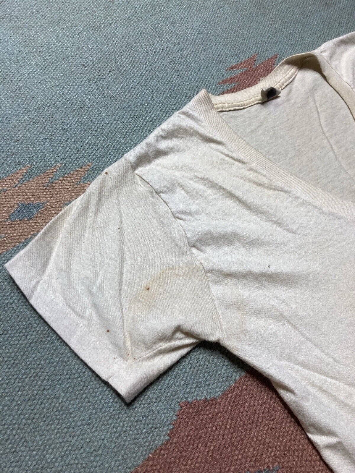 Vintage VTG 70s blank white t shirt v neck cotton thin grunge soft M Size US M / EU 48-50 / 2 - 8 Thumbnail