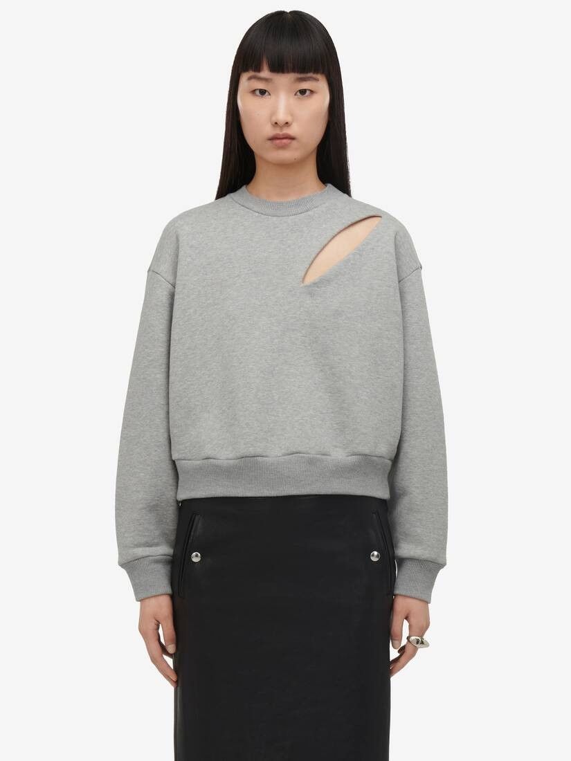 Alexander McQueen o1srvl11e0326 Slashed Sweatshirt in Grey Size M / US 6-8 / IT 42-44 - 2 Thumbnail