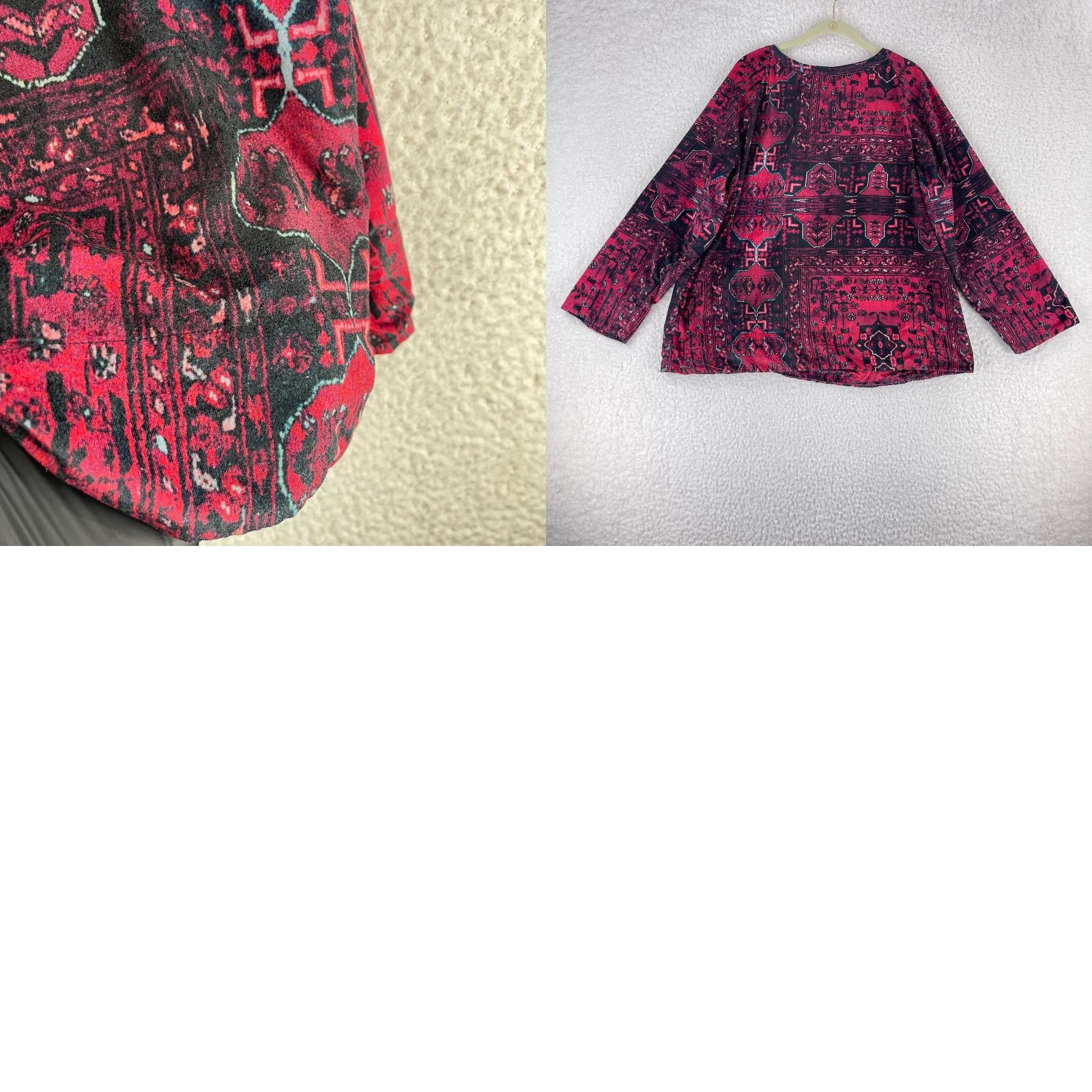 Soft Surroundings Soft Surroundings Tunic Shirt Womens Large Red Geometric Long Sleeve Pullover V-Neck Size L / US 10 / IT 46 - 9 Thumbnail