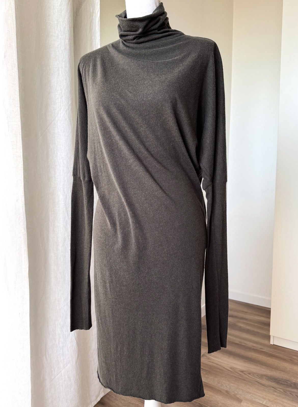Rick Owens Rick Owens asymmetric column midi dress knitted khaki-gray Size S / US 4 / IT 40 - 3 Thumbnail