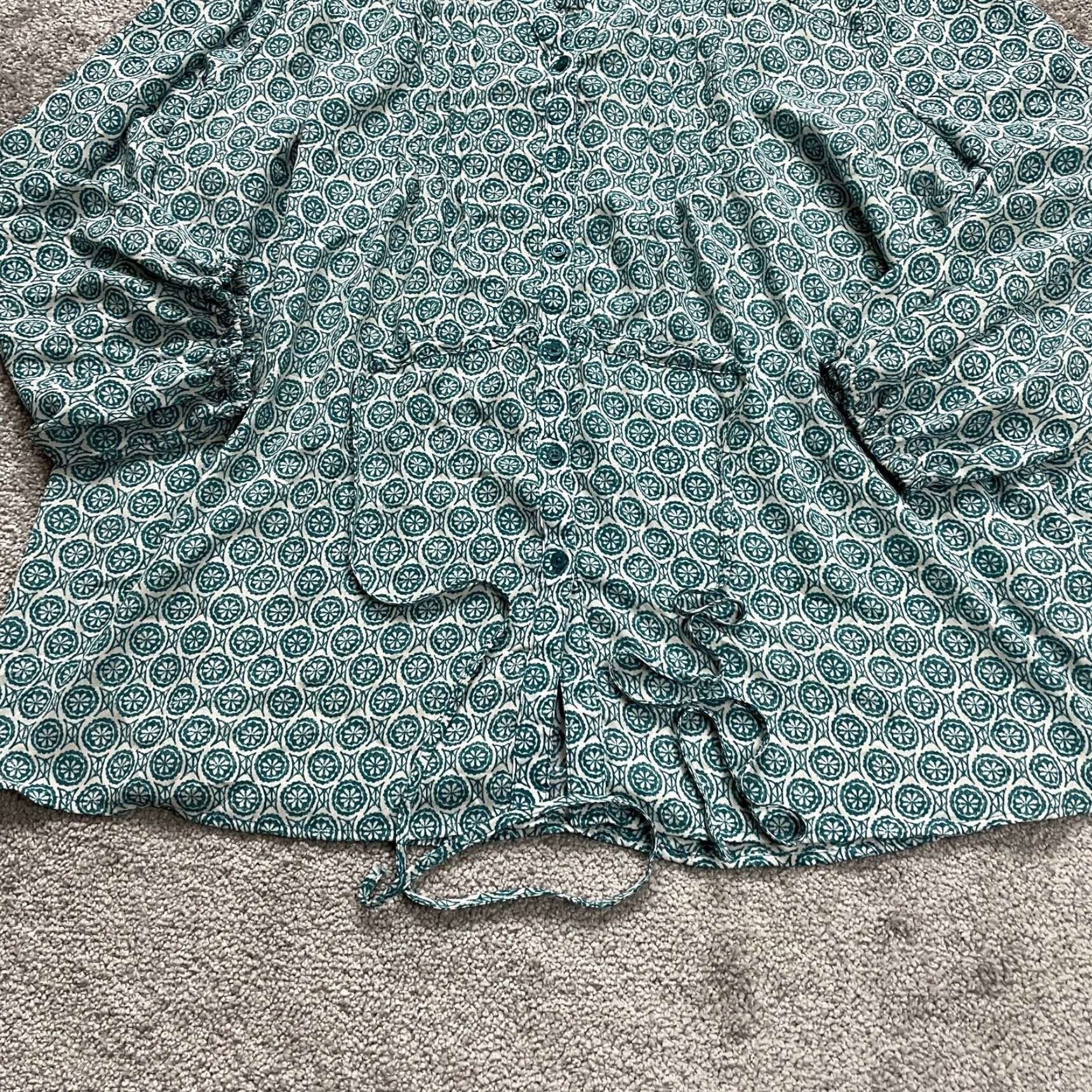 Vintage Terra & Sky Blouse Tunic Women 2XL Blue Geometric Button Down Belted Casual Top Size XXL / US 16-18 / IT 52-54 - 4 Thumbnail