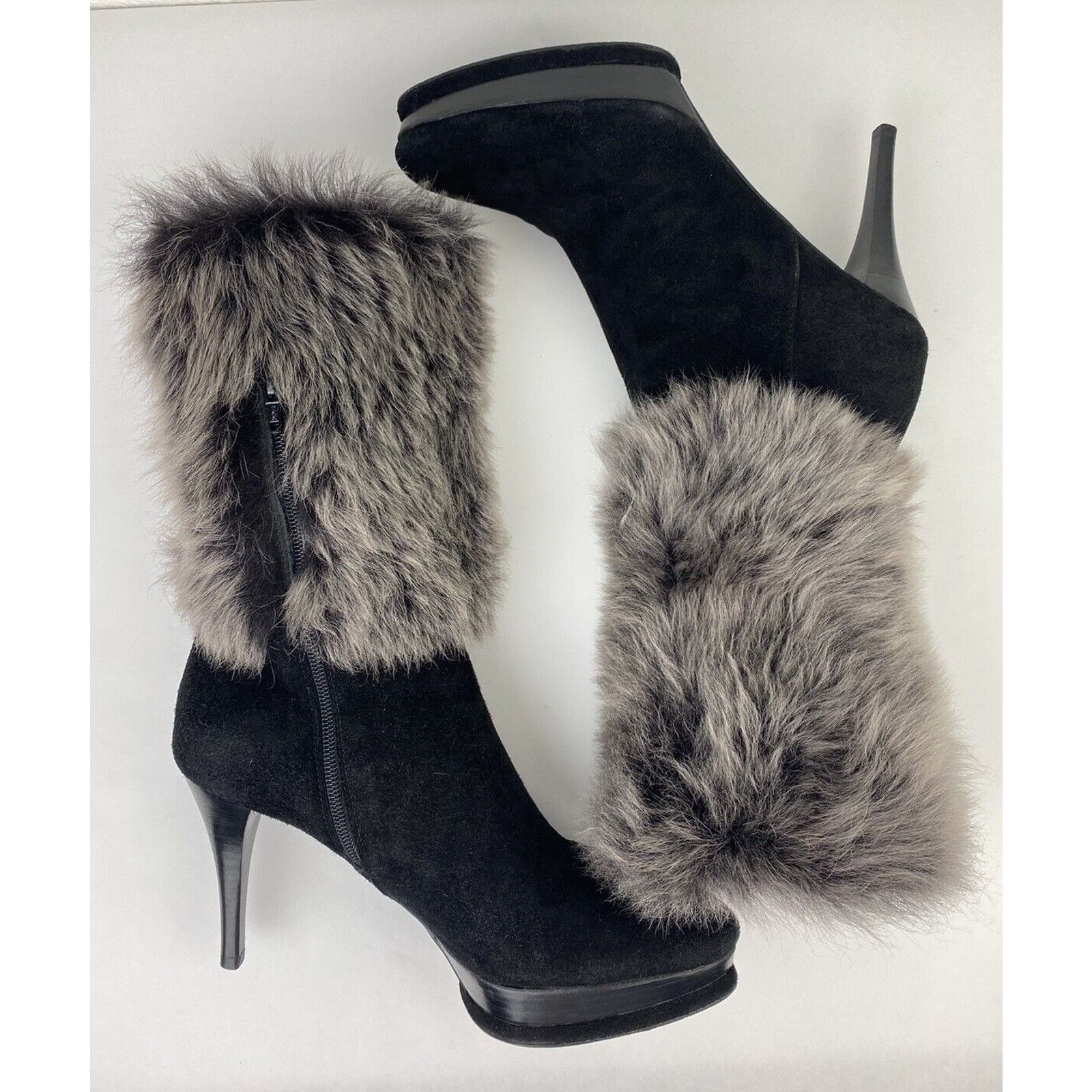 Stuart Weitzman Stuart Weitzman Yetala Suede Fur Heel Platform Boots Black Size US 8.5 / IT 38.5 - 7 Thumbnail