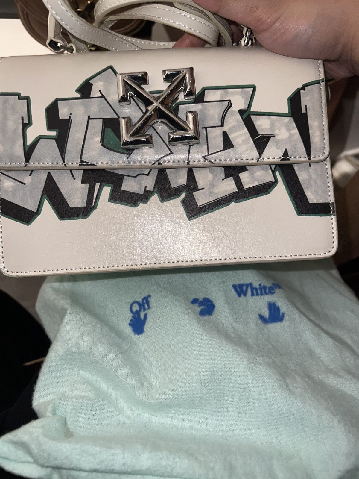 Off-White Off-White White Leather Graffiti 2.8 Jitney Top Handle Bag Size ONE SIZE - 7 Thumbnail