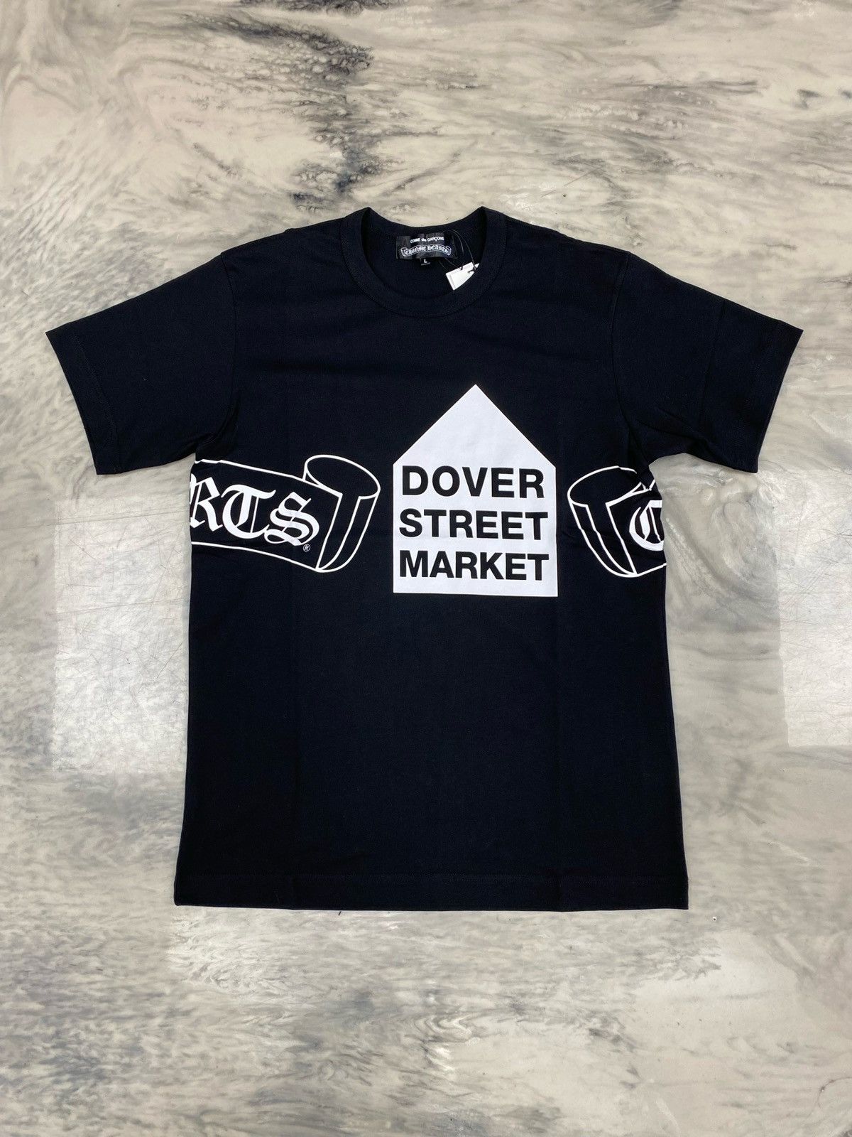 image of Chrome Hearts X Cdg Comme Des Garcons X Dsm Black Scroll Tee, Men's (Size Large)