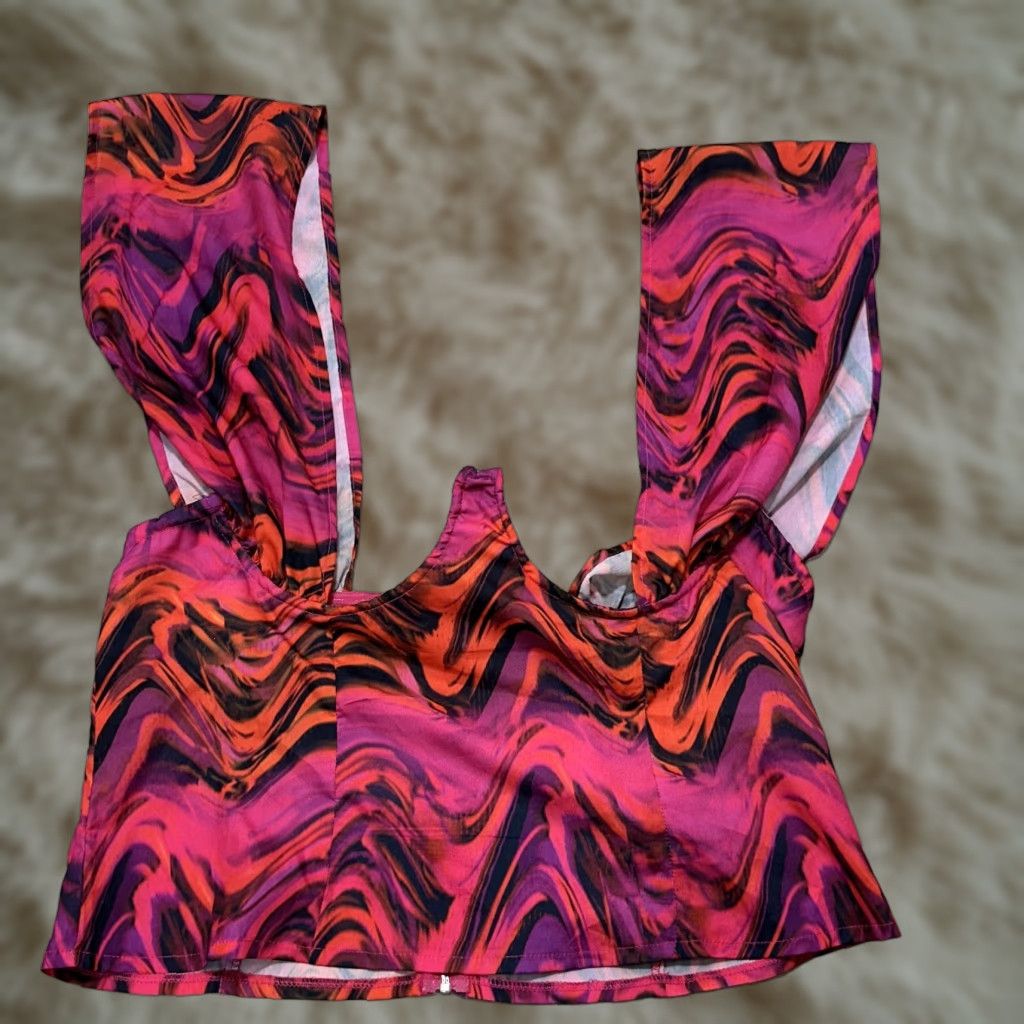 PrettyLittleThing Pretty Little Thing Pink Black Abstract Woven Cross Over Zip Top Sleeveless Cropped NWT Sz 12 Women's Womens Size XL / US 12-14 / IT 48-50 - 1 Thumbnail