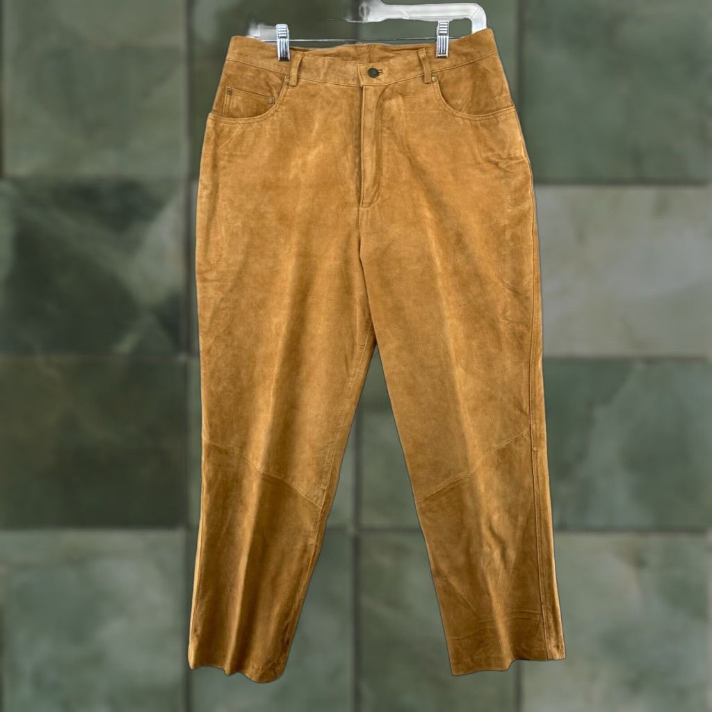 Vintage VINTAGE J Khaki Beige Leather High Rise Tapered Pants Womens 12 Size 34" / US 12 / IT 48 - 1 Thumbnail