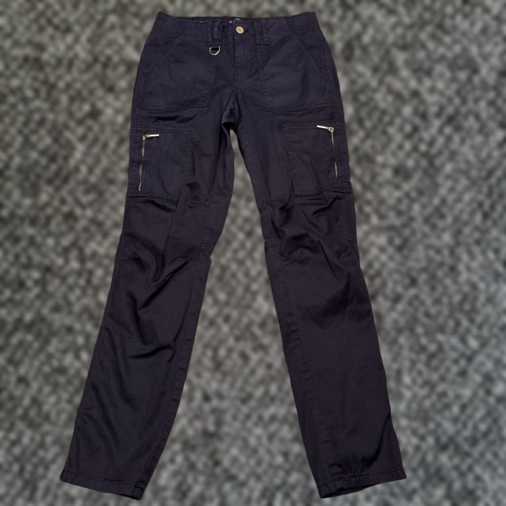 White House Black Market VINTAGE? No. WHBM Slim Crop Pants 0 Black Low Rose Stretch Gold Zippers Cargo Pockets Size 25" / US 0 / IT 36 - 1 Thumbnail