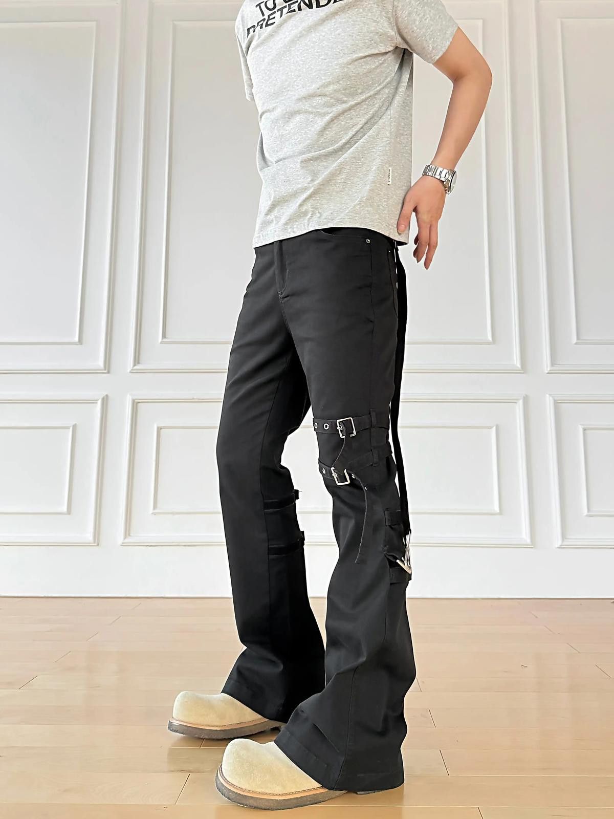 Other Black Flared Stacked Pants with Straps Size US 32 / EU 48 - 3 Thumbnail