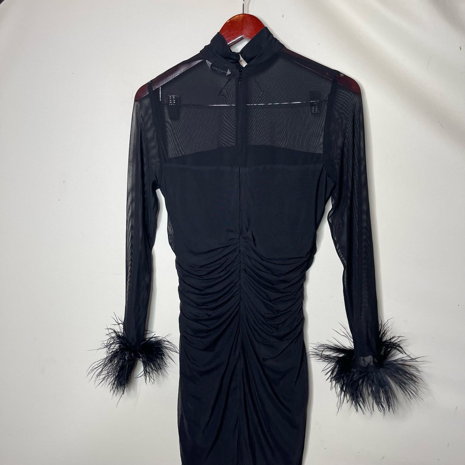 Amanda Uprichard Amanda Uprichard Vixen Mini Dress Ostrich Feather Cuff Black Size XL / US 12-14 / IT 48-50 - 10 Thumbnail