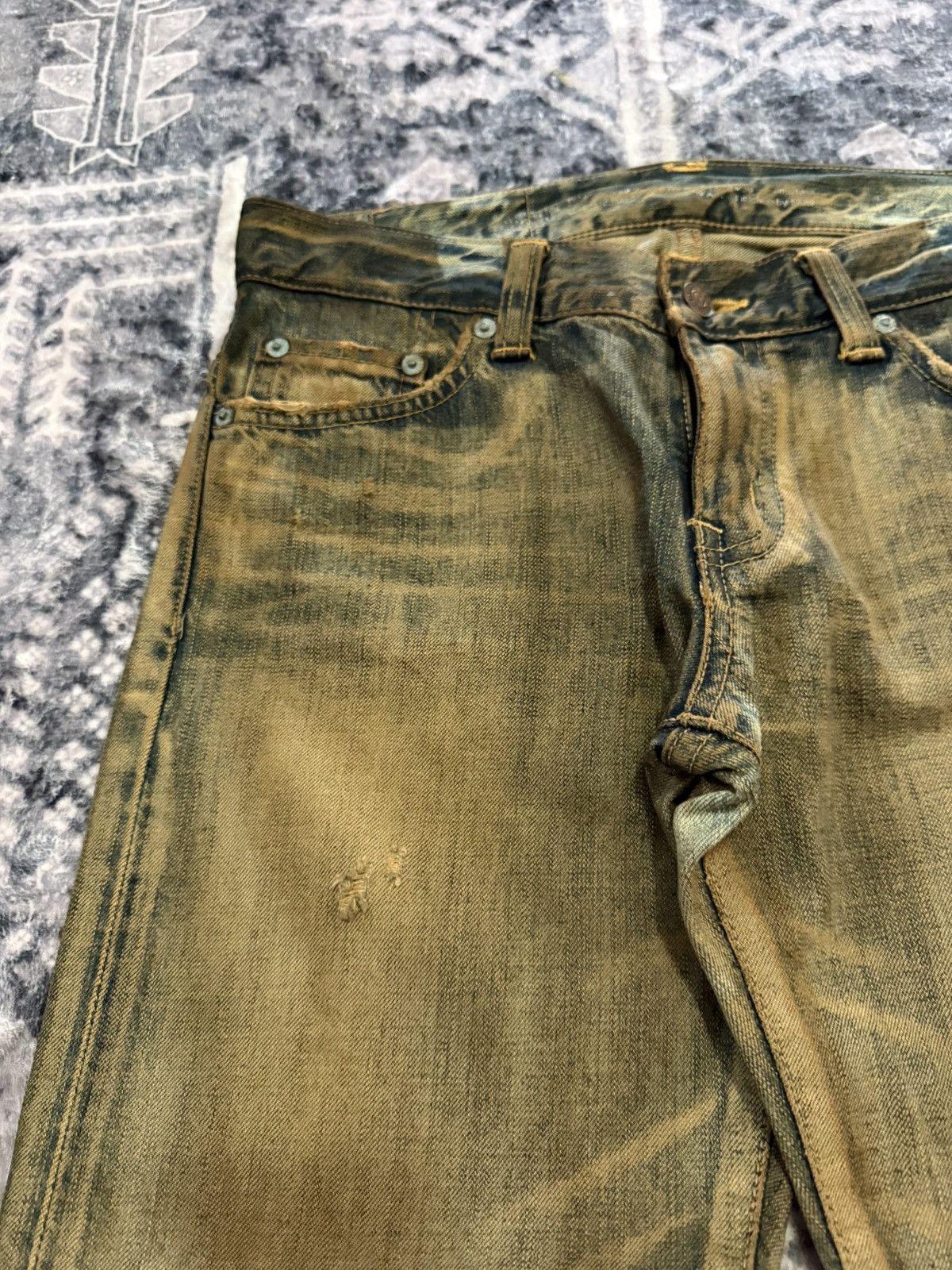If Six Was Nine EDWIN 503 Earthy Mud Wash Patina Fade Distressed Jeans Size US 30 / EU 46 - 7 Thumbnail
