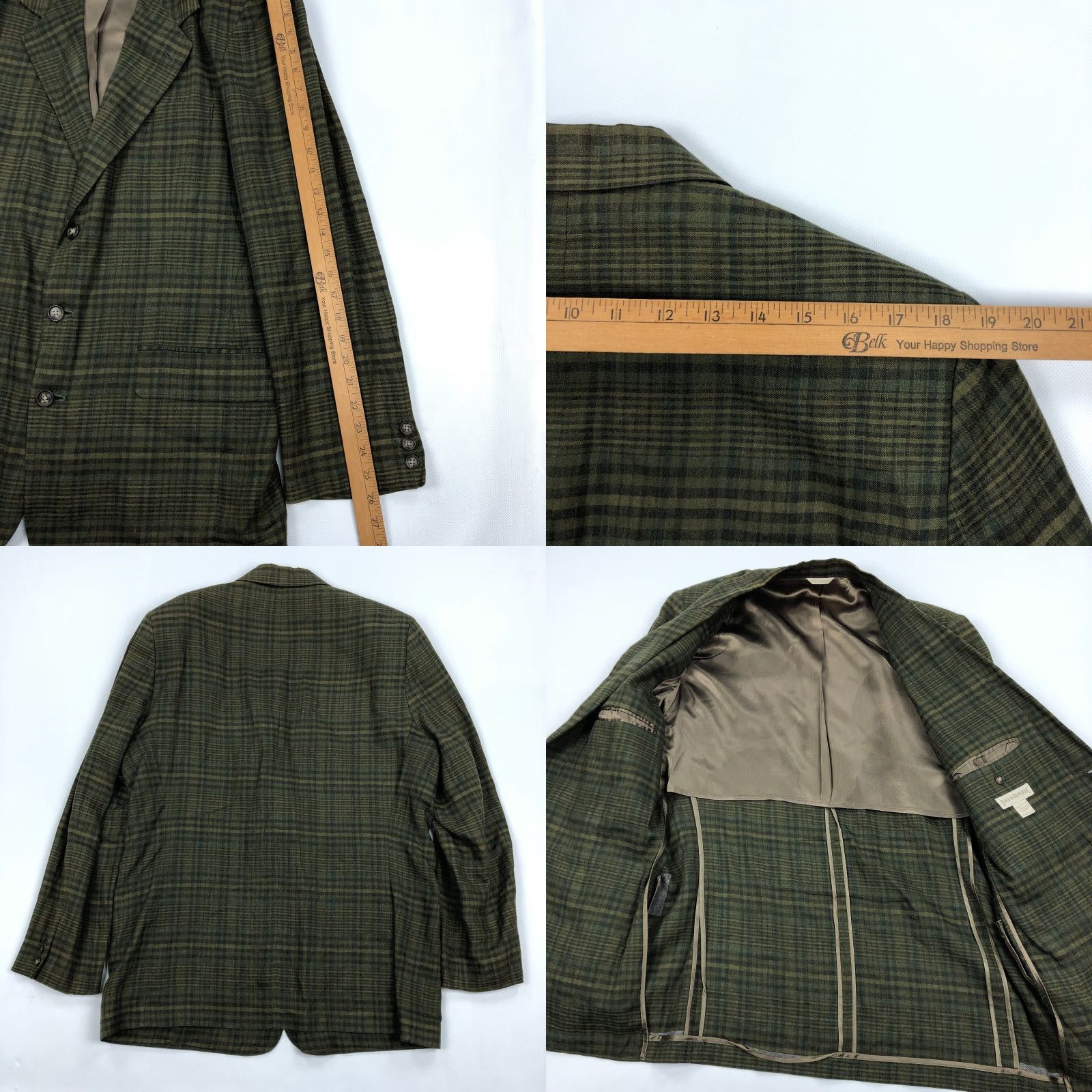 Banana Republic VINTAGE Banana Republic Blazer Jacket Sport Coat Plaid Green 100% Linen L 44R Mens Size 42R - 8 Thumbnail